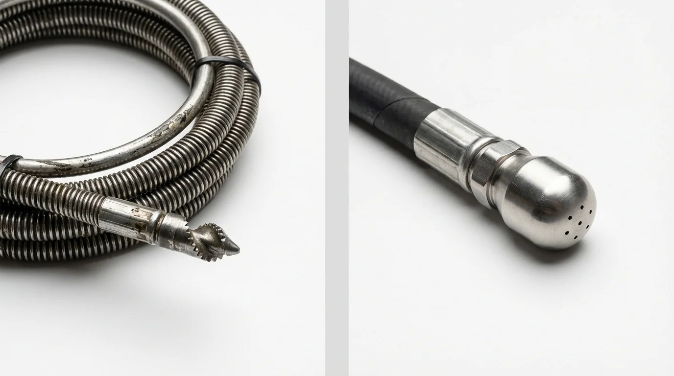 Drain snake cable and hydro jetting nozzle used for drain cleaning in Lakeside, CA