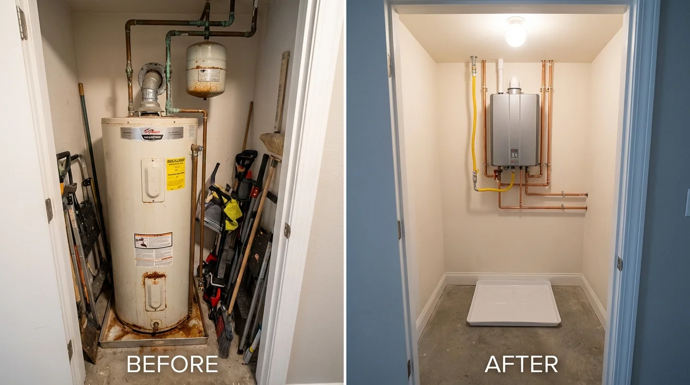 Tank water heater versus wall-mounted tankless unit comparison for Lakeside, CA homeowners
