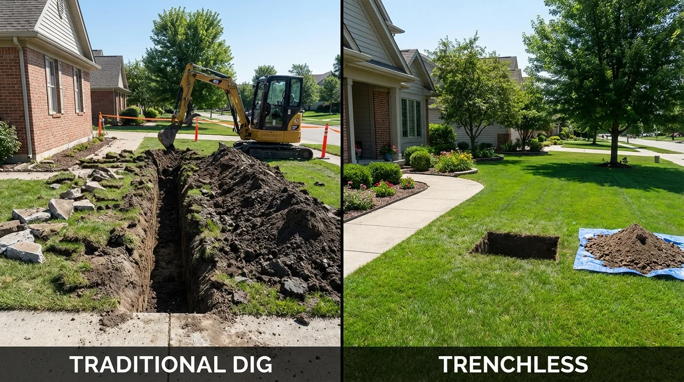Trenchless sewer repair with minimal yard damage versus traditional excavation in Lakeside, CA